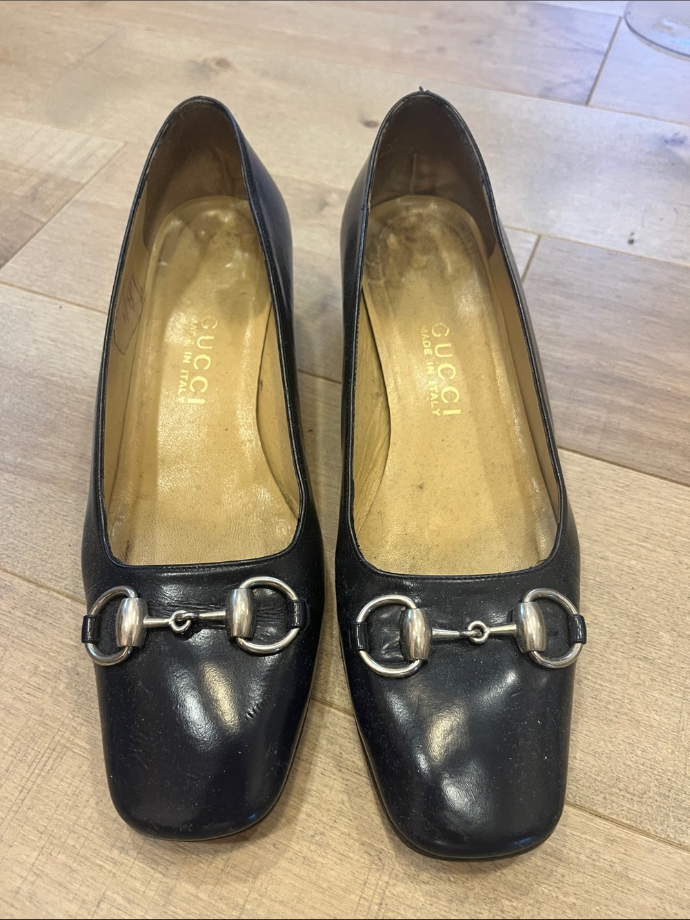 Gucci very dark blue Leather Horsebit Flats